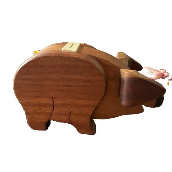 Vintage Hand carved Wooden Folk Piggy Pig Shaped Bank - Picture 2 of 13